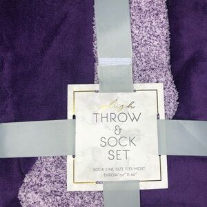 Plush Throw & Sock Set NWT. Purple Throw “50x”60. Sock One size Fits Most